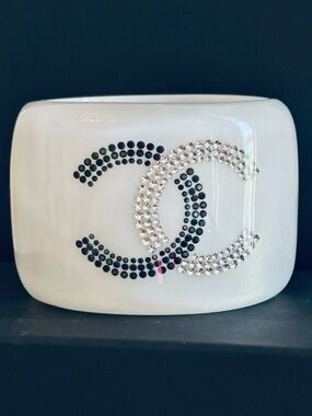 Rare CHANEL  2010 Pearlescent Resin & Crystal Cuff Bracelet